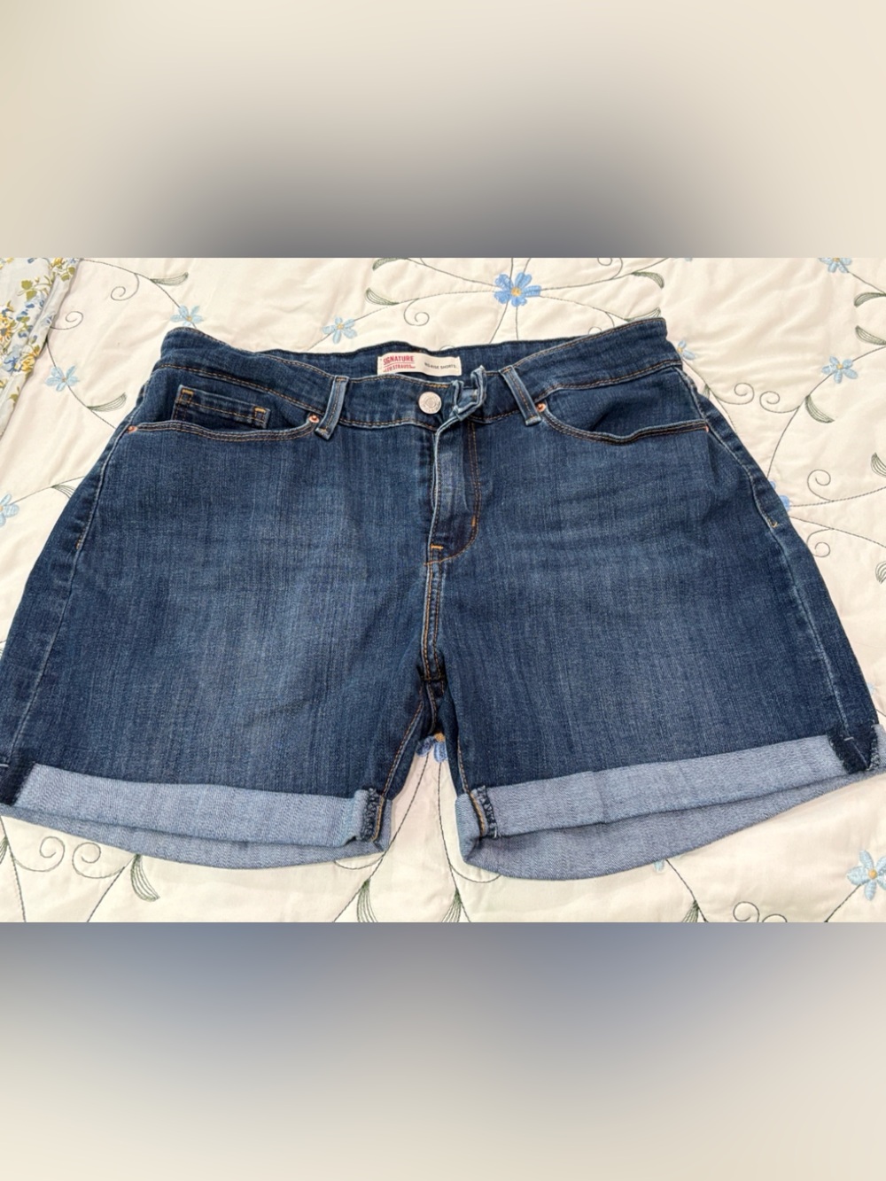 Dark Blue Women's Rolled Cuff Denim Shorts